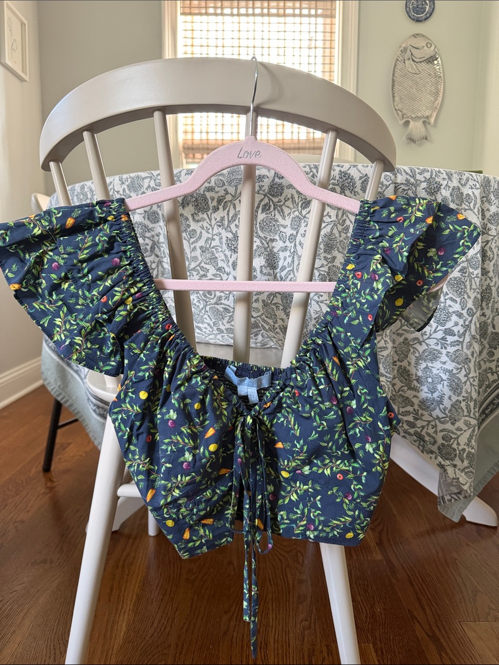 Hillhouse Navy Floral Ruffle Tie-Front Top